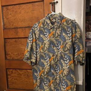 Tommy Bahama Blue and Orange Leaf Print Shirt